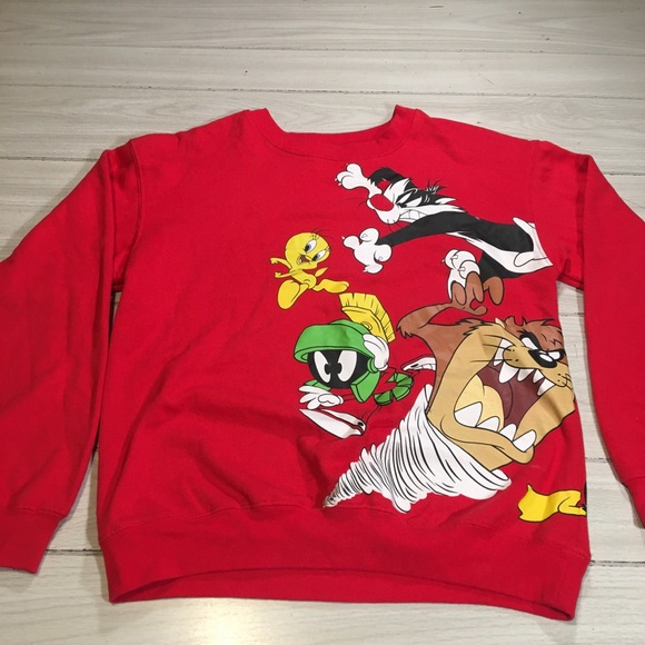 Looney Tunes Sweatshirt Womens Size M Red Taz Tweety Sylvester Marvin Martian - Picture 2 of 8